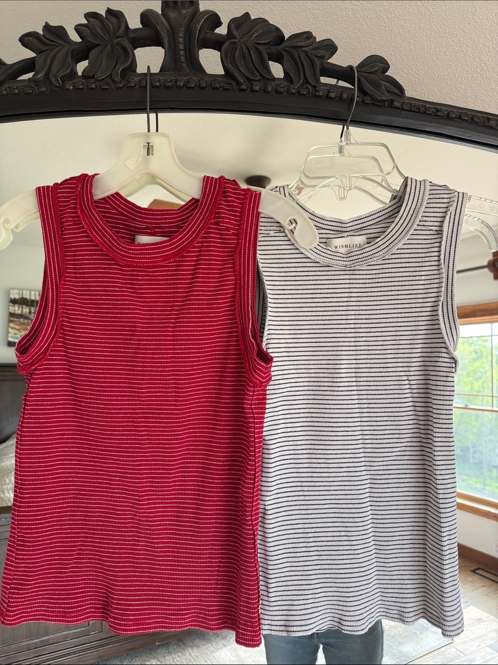 Wishlist Girls' Sleeveless Ribbed Tank Tops - Red & White Stripe Pair